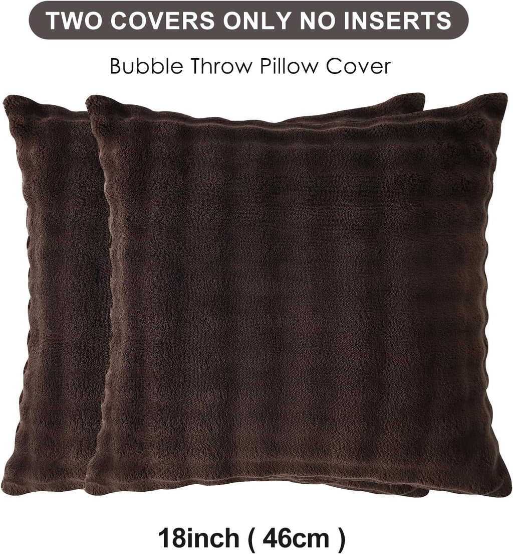 Sochow Decorative Throw Pillow Covers 18x18 Inches Set of 2, Soft Bubble Fleece Pillowcase Square Cushion Covers for Sofa Couch Bed, Brown…