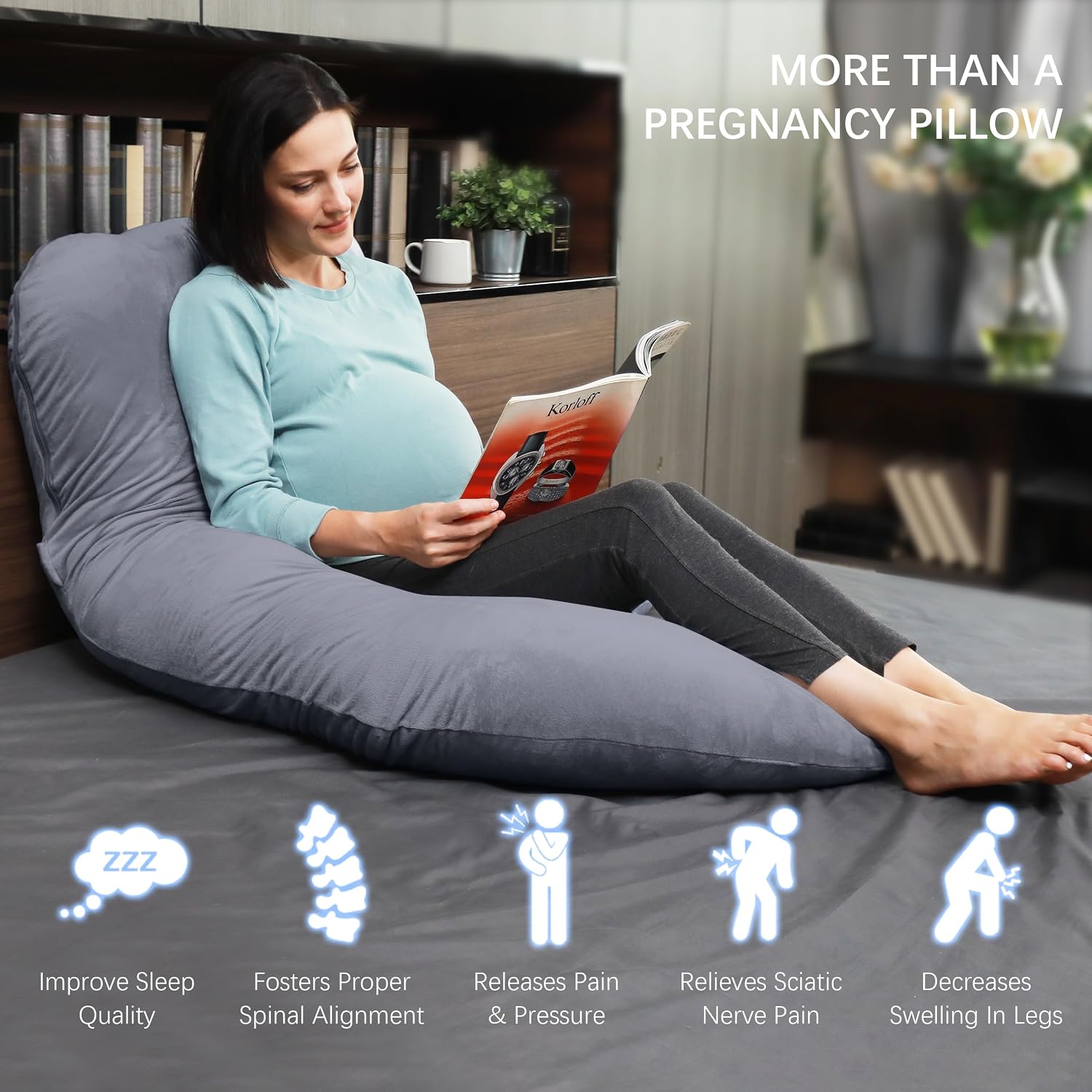 Moonpark MOON PARK Pregnancy Pillows for Sleeping - U Shaped Full Body Maternity Pillow with Removable Cover - Support for Back, Legs, Bell…