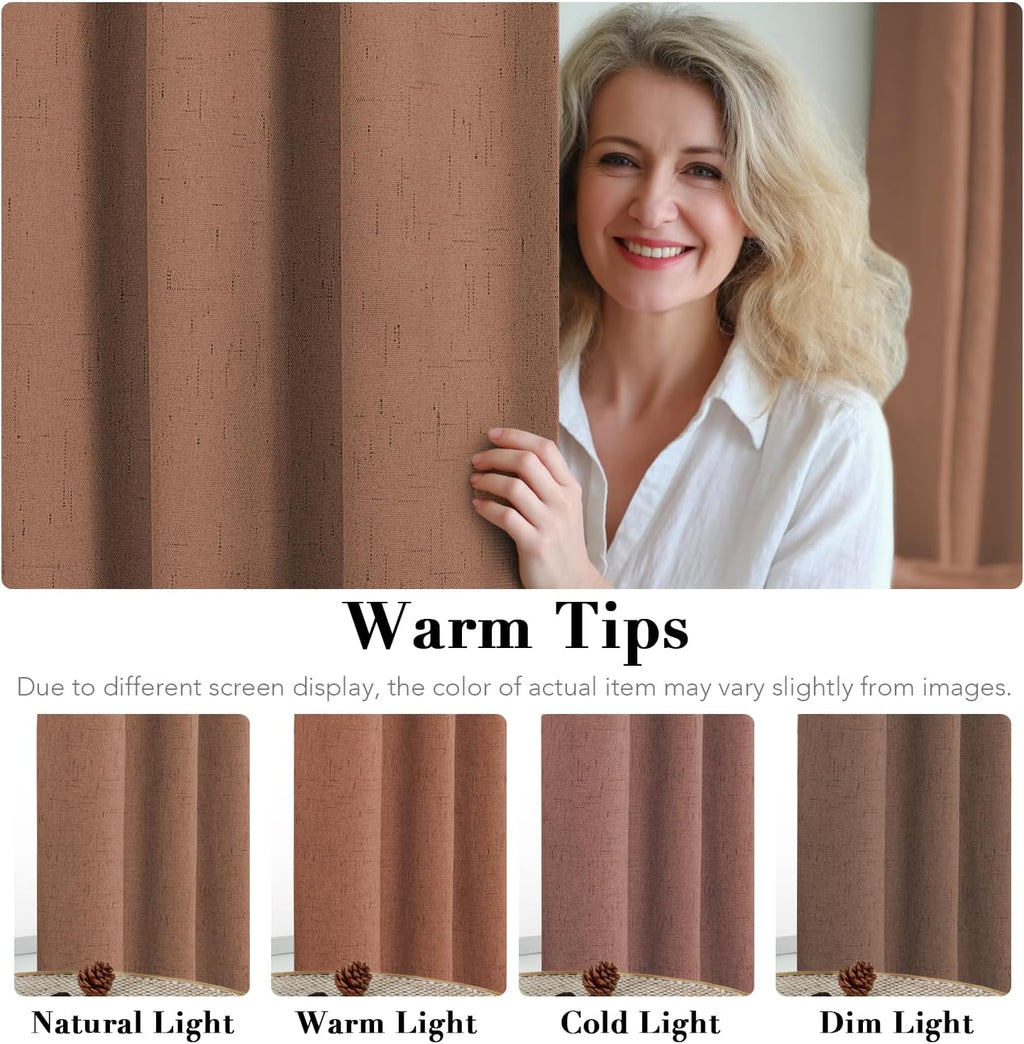 H.VERSAILTEX Linen Blackout Curtains 63 Inches Long 100% Blackout Thermal Insulated Textured Linen Look Curtain Draperies Anti-Rust…