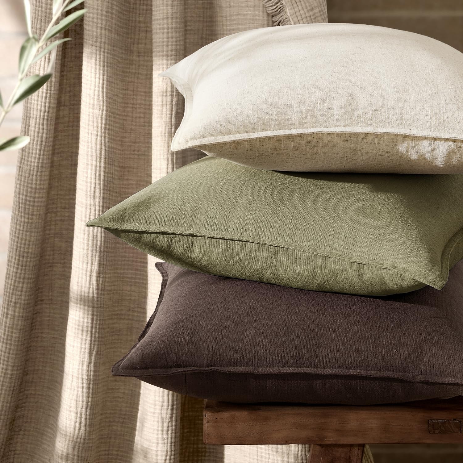 Anroduo Pack of 2 Decorative Linen Pillow Covers Reddish Brown Euro Sham Neutral Farmhouse Boho Soild Cushion Case Soft Accent Pillowcase f…