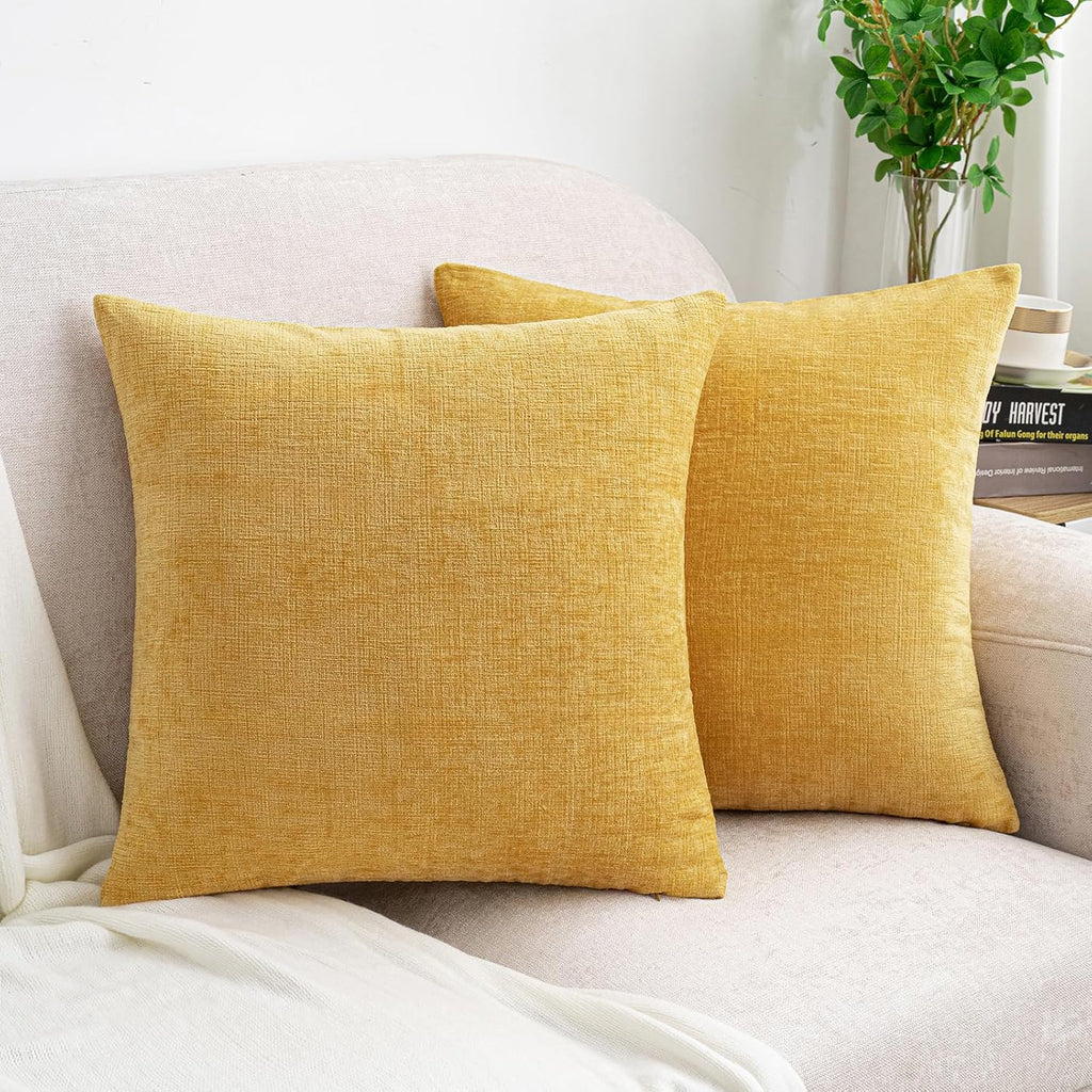 Hwy50 HWY 50 Mustard Yellow Couch Pillow Covers 22x22 Inch Pack of 2, Soft Chenille Decorative Throw Pillow Cases Farmhouse for Sofa Living…