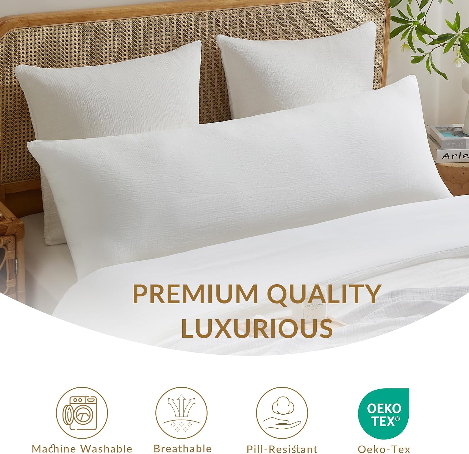 DefineCozyHealthyLife SE SOFTEXLY Muslin Body Pillowcases 100% Cotton, 1 Pack Linen Like Pillow Shams with Zippered Closure, Ultral Soft an…