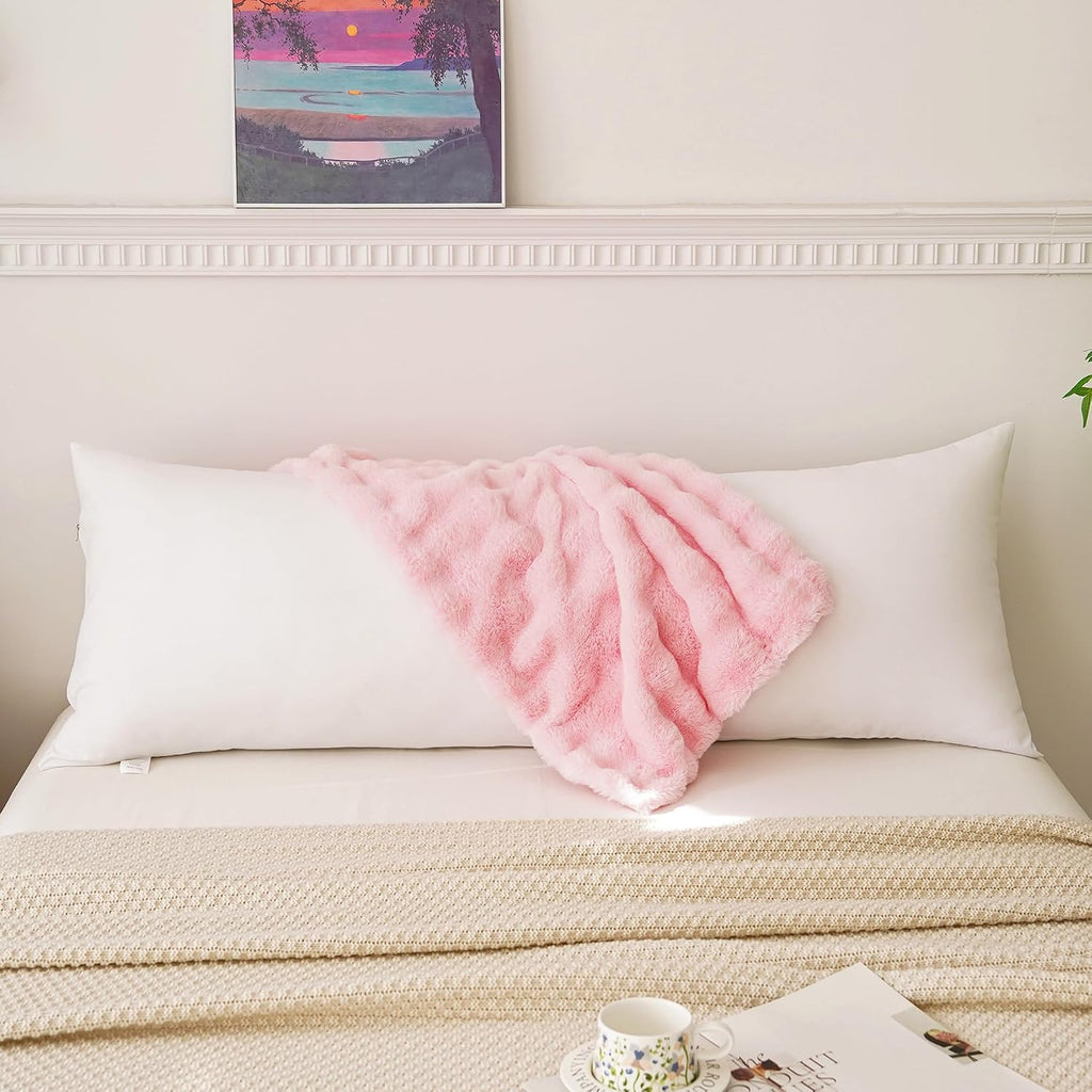 Memfydu Full Body Pillow with Fluffy Bubble Waffle Carved Faux Fur Removable Cover, Long Bed Pillow Adult 20x54 Inches for Side Sleeper and…