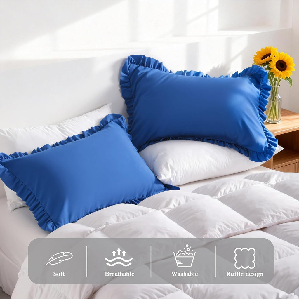 Aerlomi Ruffled Pillowcases, King Pillow Shams 20x36 Set of 2, Brushed Microfiber with Envelope Closure, Soft Wrinkle-Resistant, Roy…