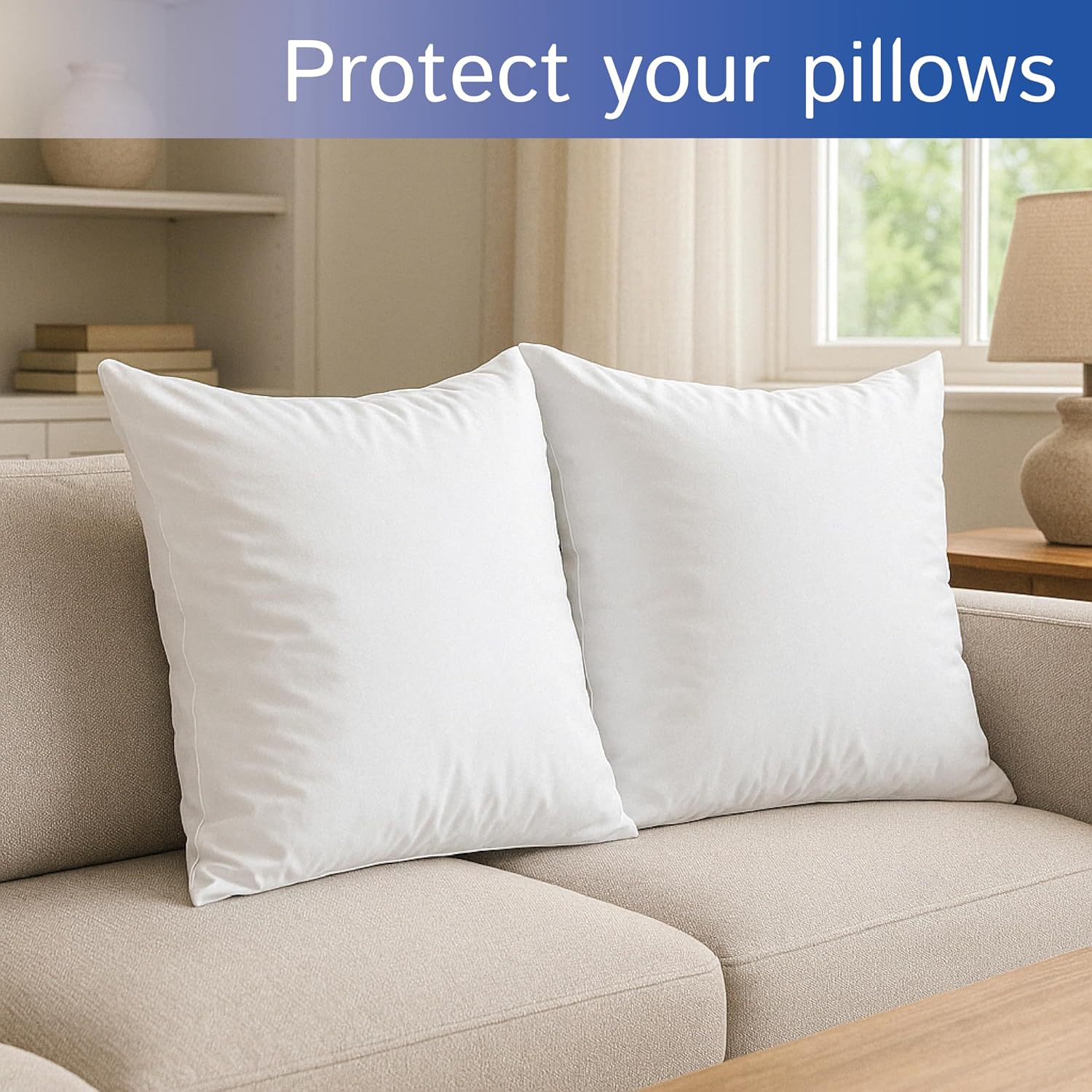 Throw Pillow Covers (Set of 2) - Square 20x20 - Pillow Protectors Waterproof Hypoallergenic Dust Proof Zippered Encasement