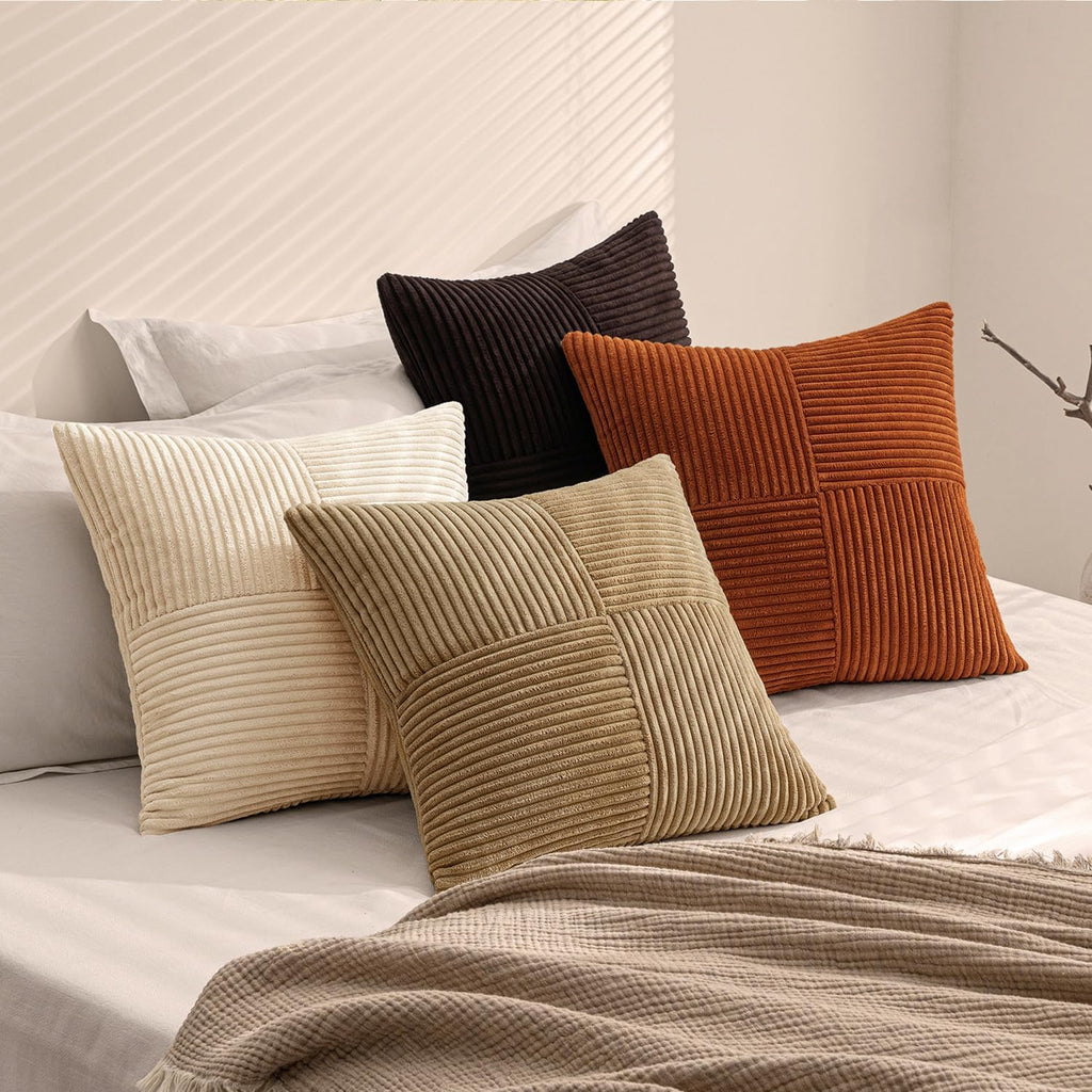 Miulee Brown Beige Throw Pillow Covers 16x16 Inch Set of 4 Boho Farmhouse Cushion Cases for Livingroom Couch Bed Soft Corduroy Pillow Cases…