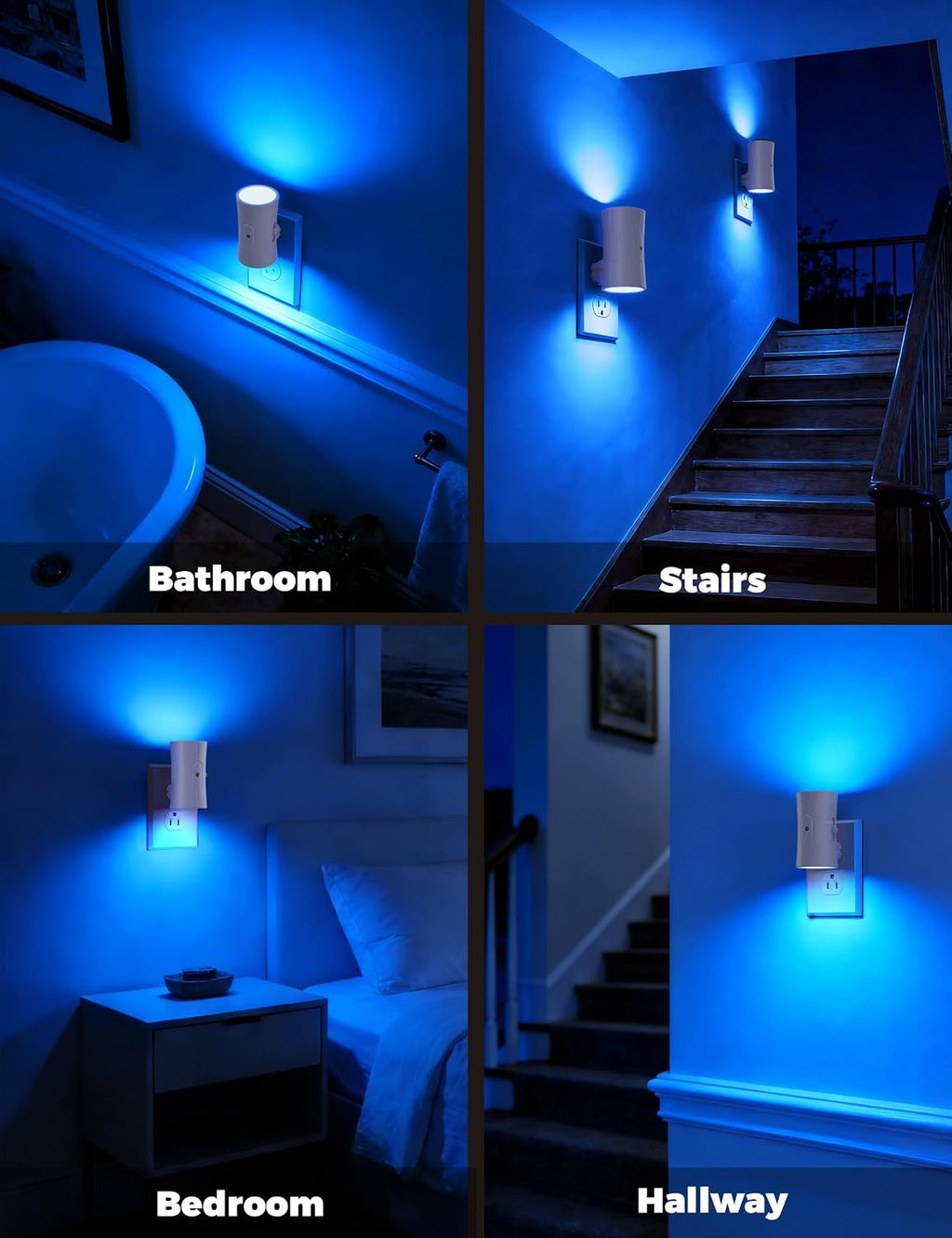 Fesnne Night Light, LED Night Lights Plug into Wall 2 Pack Blue 0-100LM Adjustable Brightness Light Sensor Plug in Night Light for Hallway,…