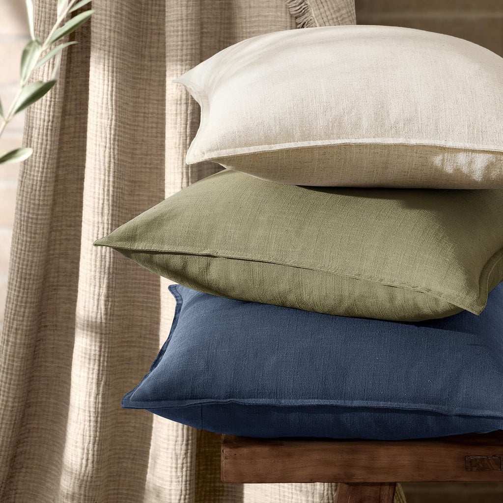 Anroduo Pack of 2 Decorative Linen Pillow Covers Navy Blue Neutral Farmhouse Boho Soild Cushion Case Soft Accent Pillowcase for Couch Sofa…