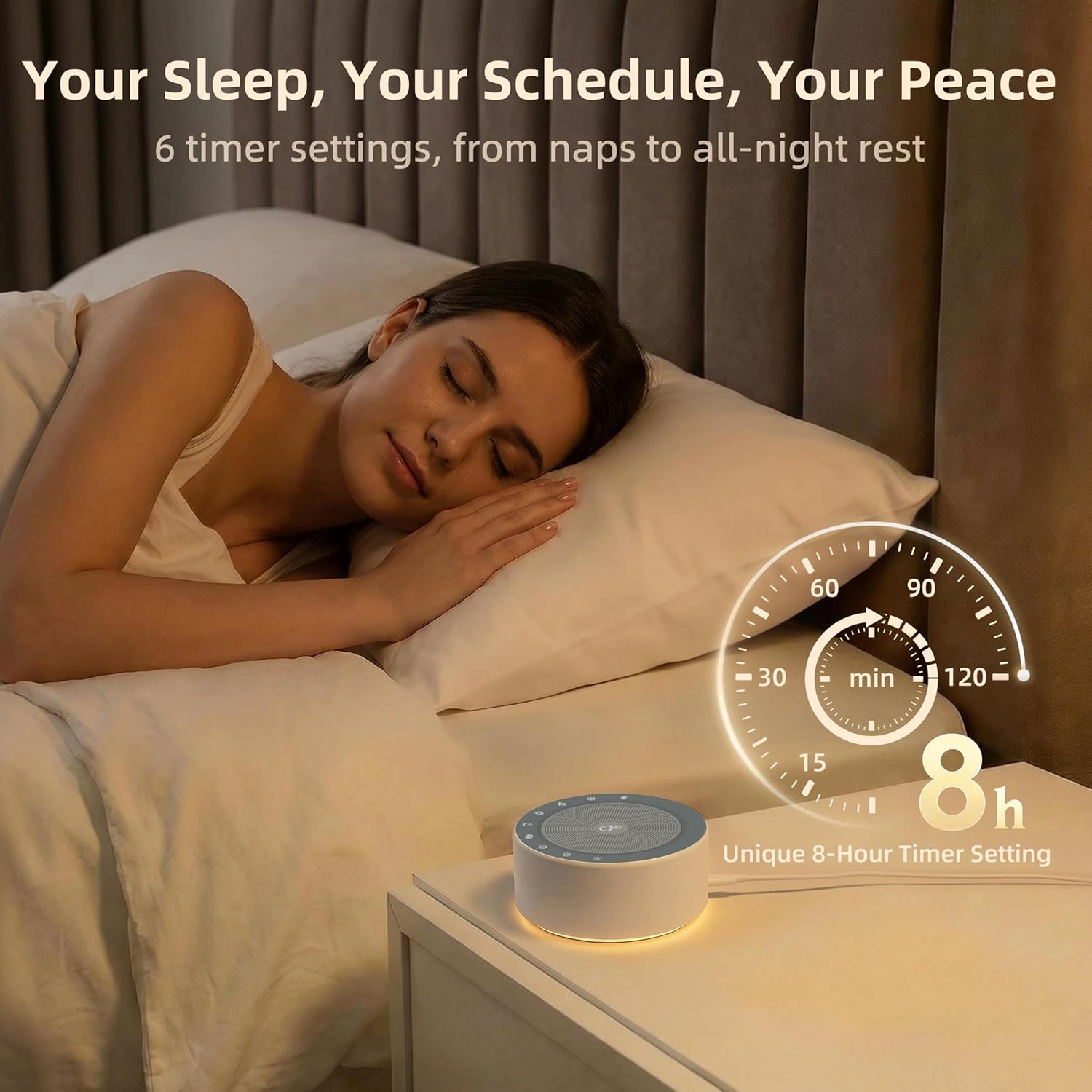Kipcush White Noise Machine - Soft Non-Glare Nursery Lamp, 30 Soothing Sounds, 8 Color Lights, Max 8-Hour Timer for Baby & Adults (White…