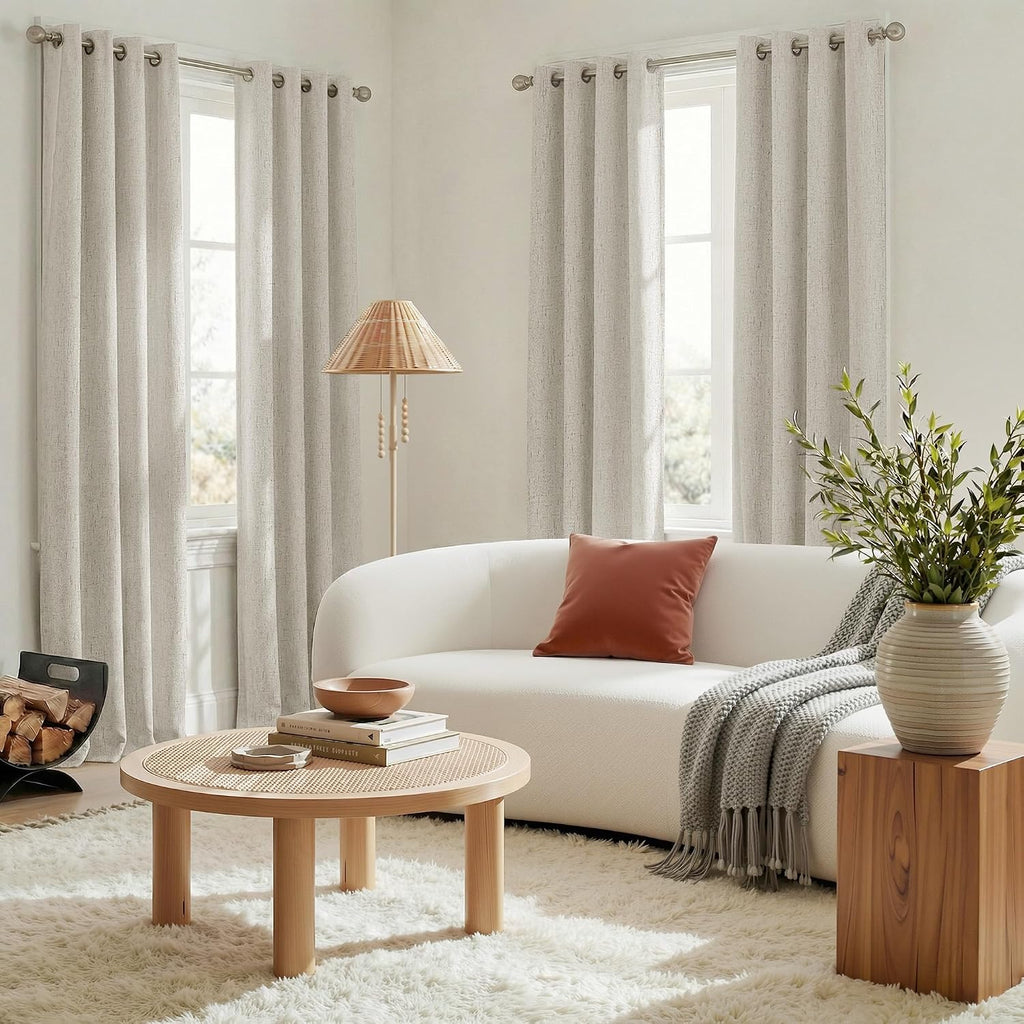 Nicetown Linen Blend 100% Blackout Ivory Curtains 84 inches Long, White Liner Composite Thermal Drapes Casual & Relax Sound Reducing Window…