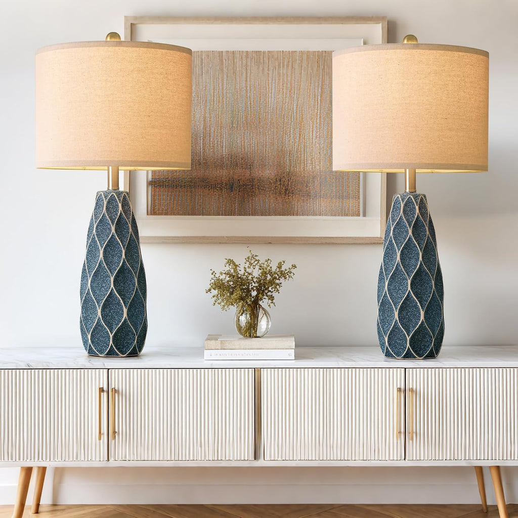 27.5" Ceramic Table Lamps for Living Room Bedroom Lamps Set of 2 Modern Boho Bedside Lamps Night Stands Farmhouse Vintage Large…