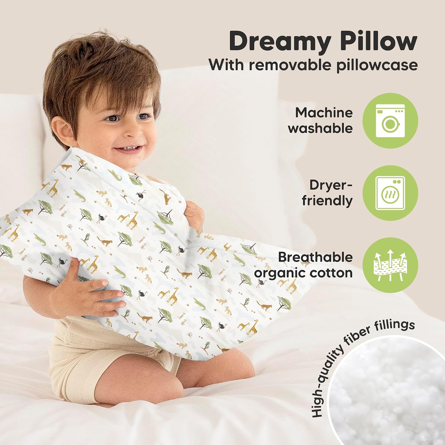 Toddler Pillow with Pillowcase - 13x18 My Little Dreamy Kids Travel Bed Pillows for Sleeping, Organic Cotton Small Pillowcase, Soft &…