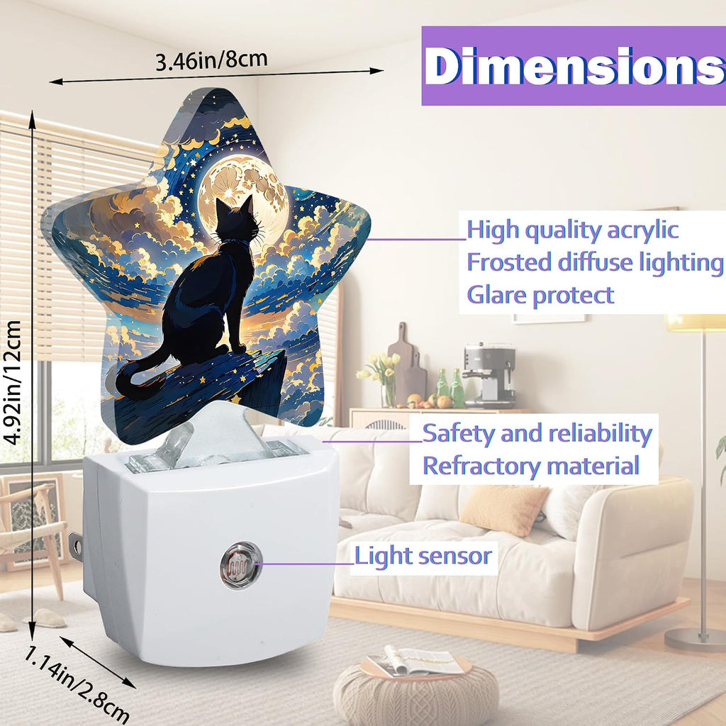 Black Cat Night Lights Plug Into Wall Decorative, Fantasy Moon Night Sleep Friendly Lamp, Energy Efficient Dusk-to-Dawn Sensor Nightlights…