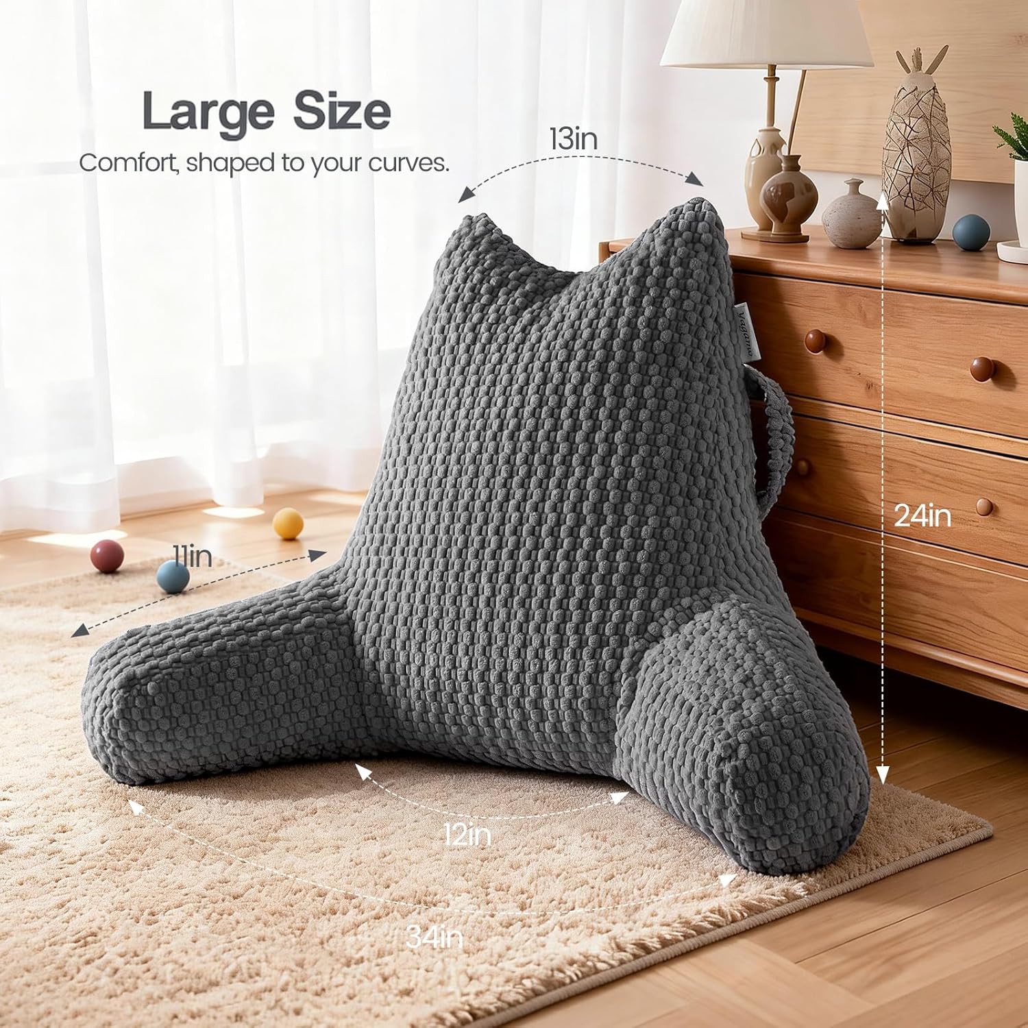 Yagamo Yaagmo Large Reading Pillow for Bed Sitting Up, Corduroy Backrest Pillow with Shredded Memory Foam Filling, Back Support Cush…