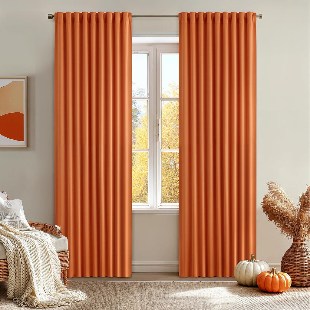 Miulee 2 Panels Orange Back Tab Blackout Curtains 84 Inch Length for Living Room Bedroom Privacy, Rod Pocket/Pinch Pleated Fall Thermal Ins…
