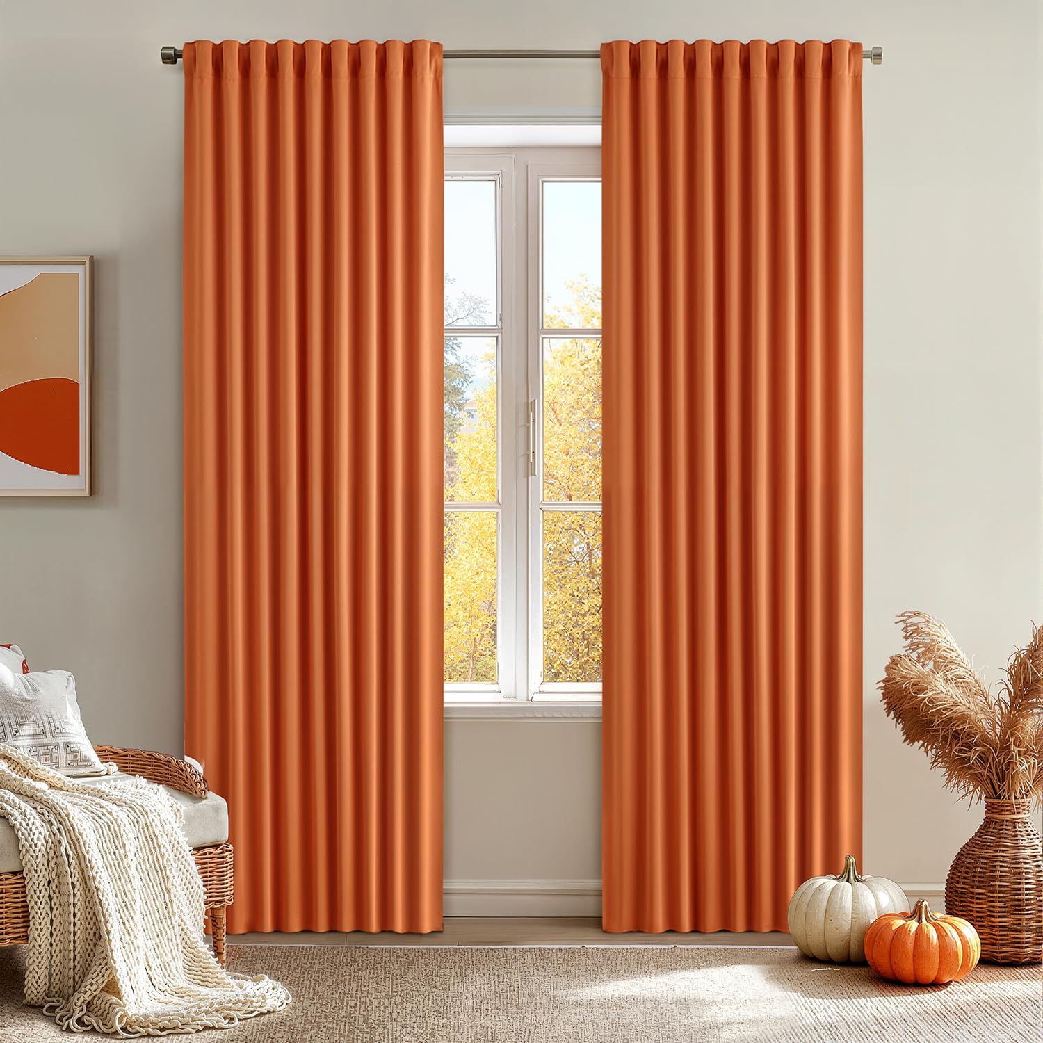 Miulee 2 Panels Orange Back Tab Blackout Curtains 84 Inch Length for Living Room Bedroom Privacy, Rod Pocket/Pinch Pleated Fall Thermal Ins…