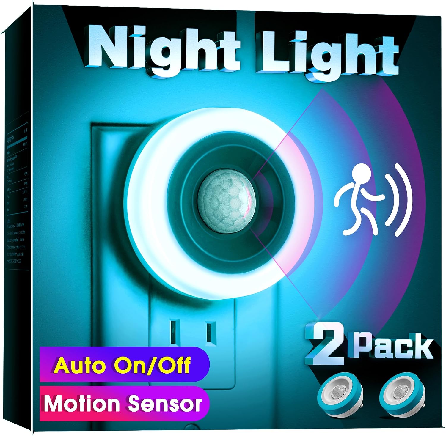 Briignite Motion Sensor Night Light Azure Blue, 2 Pack Night Lights Plug into Wall, Auto On/Off Motion Activation Nightlight…