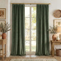 Nicetown Christmas Sage Green Velvet Spring Curtains 84 inches Long, Rod Pocket & Back Tab Room Darkening Heavyweight Winter Drapes for Nur…