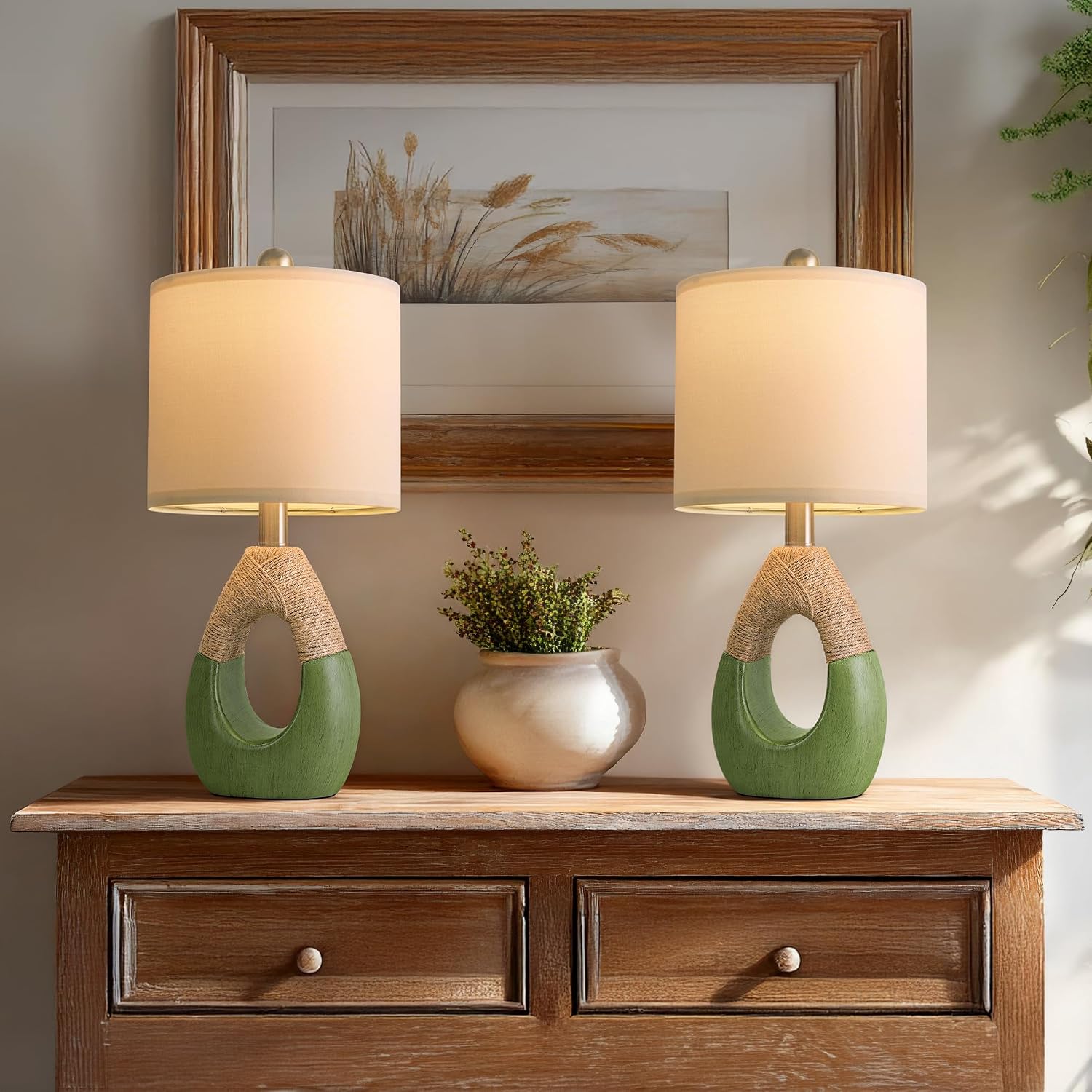 OYEARS 19" Table Lamps Set of 2, Bedside Lamps for Living Room, Lamps for Bedroom, Farmhouse Rattan Table Lamp, Small Space Nightstand…