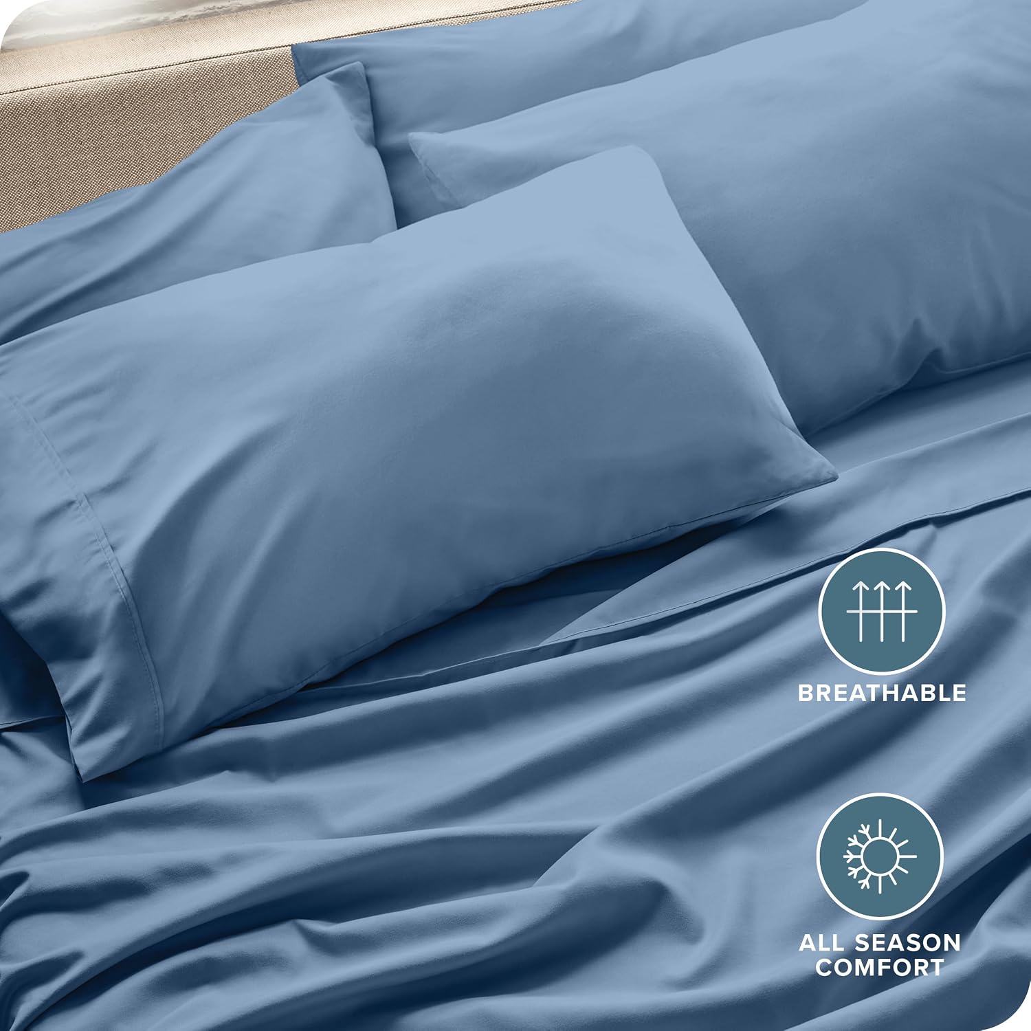 BareHome Bare Home Microfiber Bulk Pillow Cases - Standard/Queen Size Set of 4 - Cooling Pillowcases - Double Brushed - Coronet Blue Pillow…