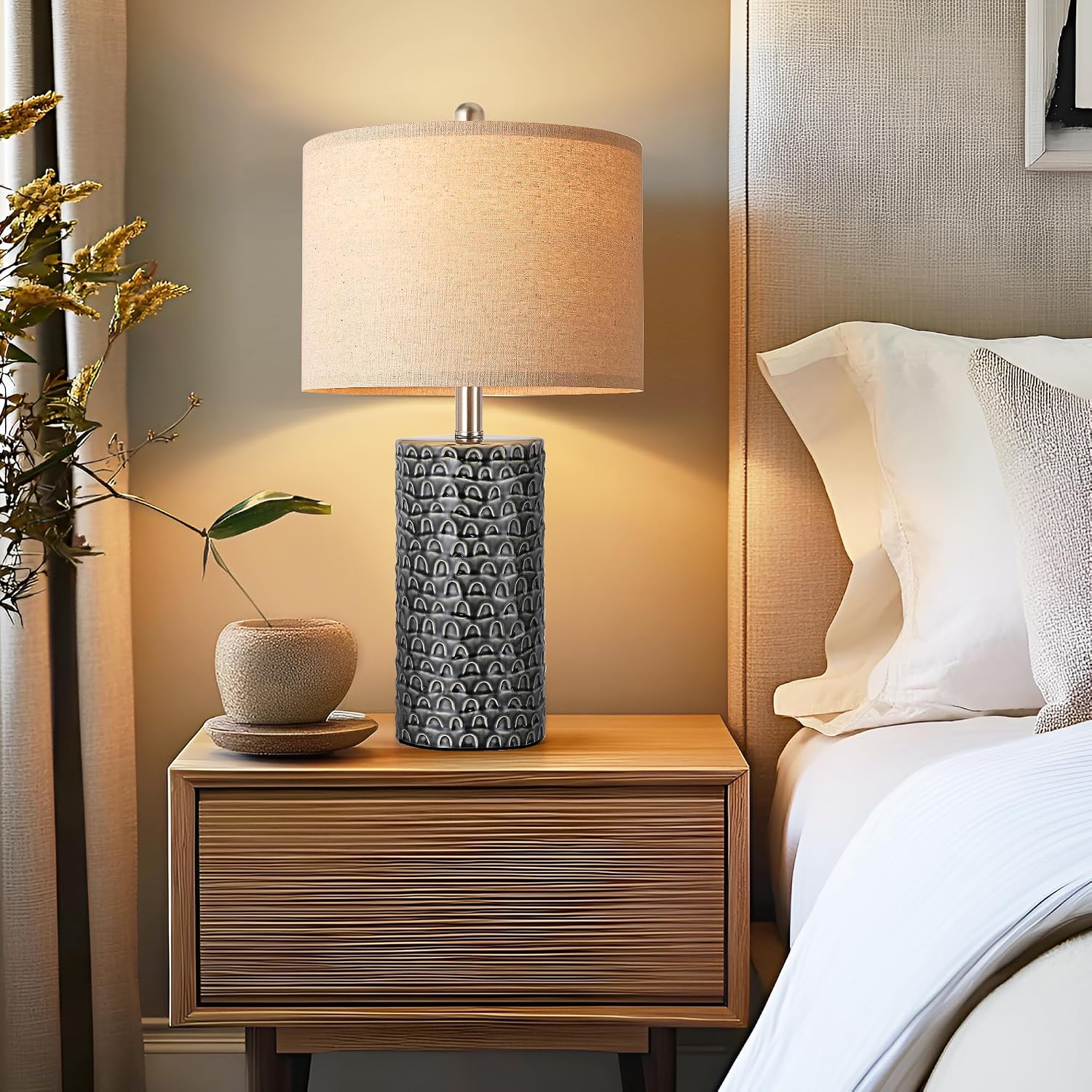 PARTPHONER 23" Modern Ceramic Table Lamp Set of 2, Table Lamps for Living Room, Rustic Farmhouse Bedside Lamps Nightstand lamp for…