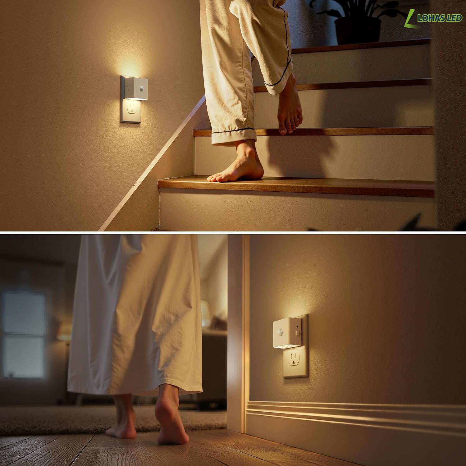 L LOHAS LED Night Light, Plug in Night Light with Motion Sensor and Dusk to Dawn Sensor,[2-Pack] Brightness Adjustable,3000K Soft White…