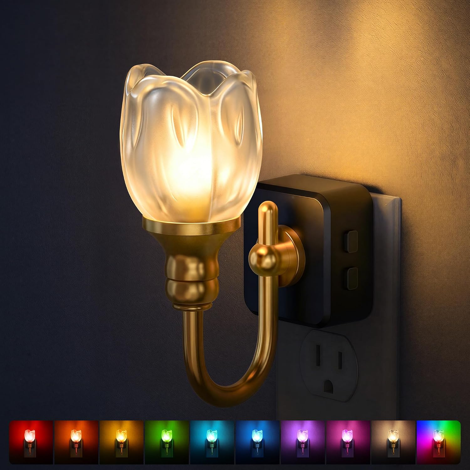 DORESshop LED Night Light, Tulip Night Lights Plug into Wall, 3 Level Brightness Adjustable Plug in Night Light, 8-Color RGB LED…