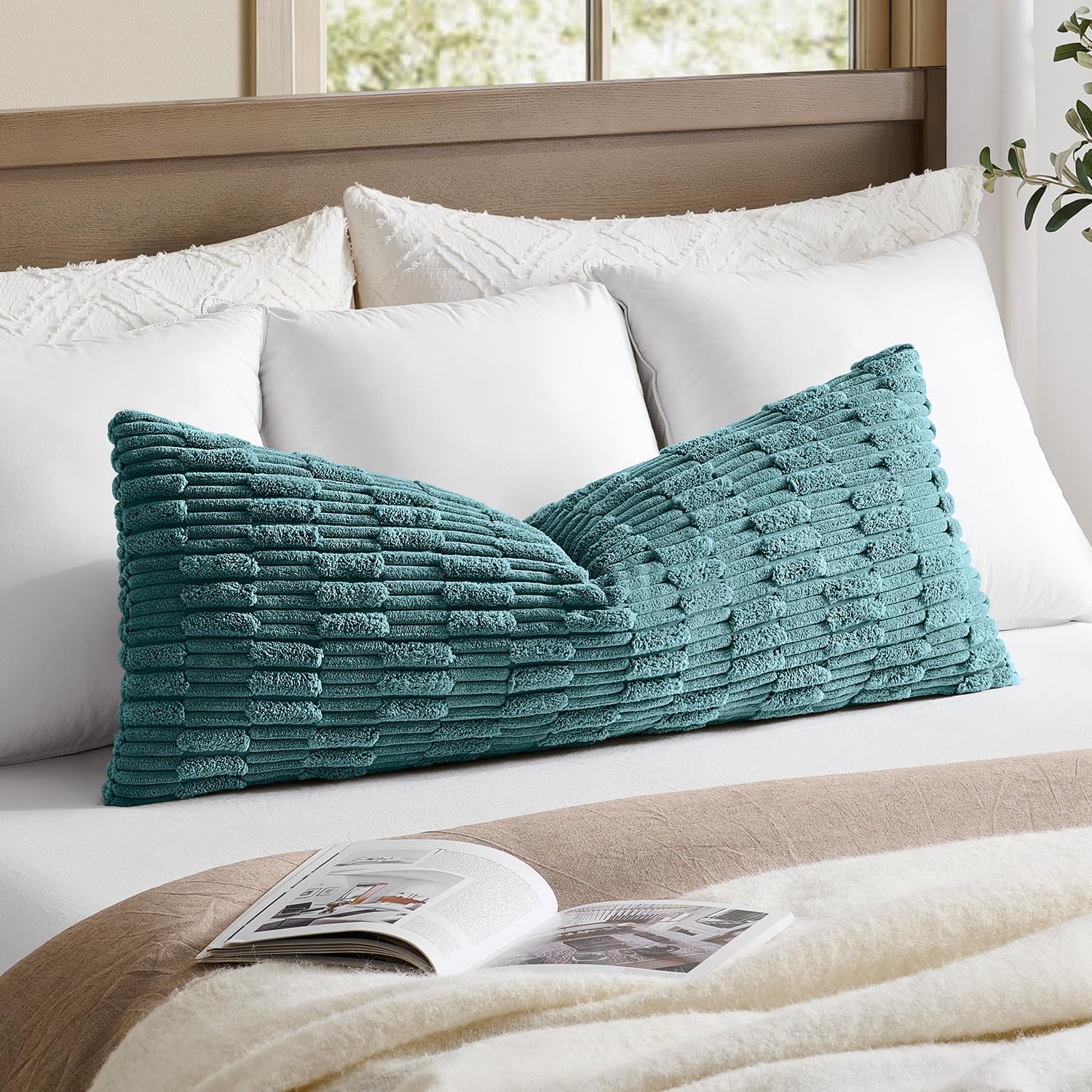 KevinTextile Kevin Textile 20x54 Inch Long Body Lumbar Pillow Cover 1 Pack Soft Plush Stripe Decorative Rectangle Cushion Elegant Double-Si…