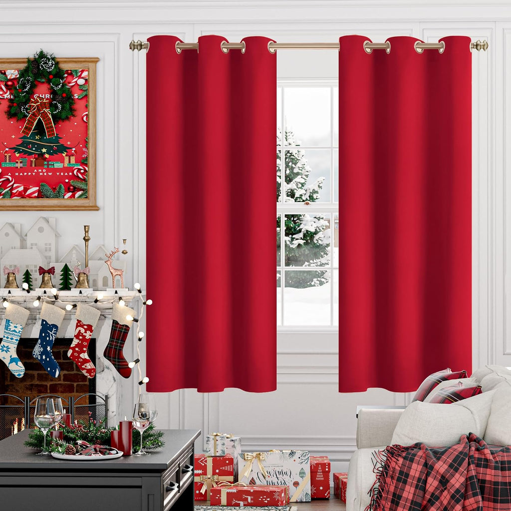 YoungsTex Red Blackout Curtains 68 Inches Length for Living Room - Thermal Insulated with Grommet Room Darkening Drapes Christmas Decor for…