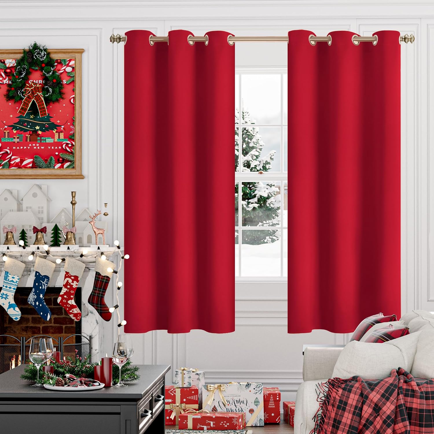 YoungsTex Red Blackout Curtains 68 Inches Length for Living Room - Thermal Insulated with Grommet Room Darkening Drapes Christmas Decor for…