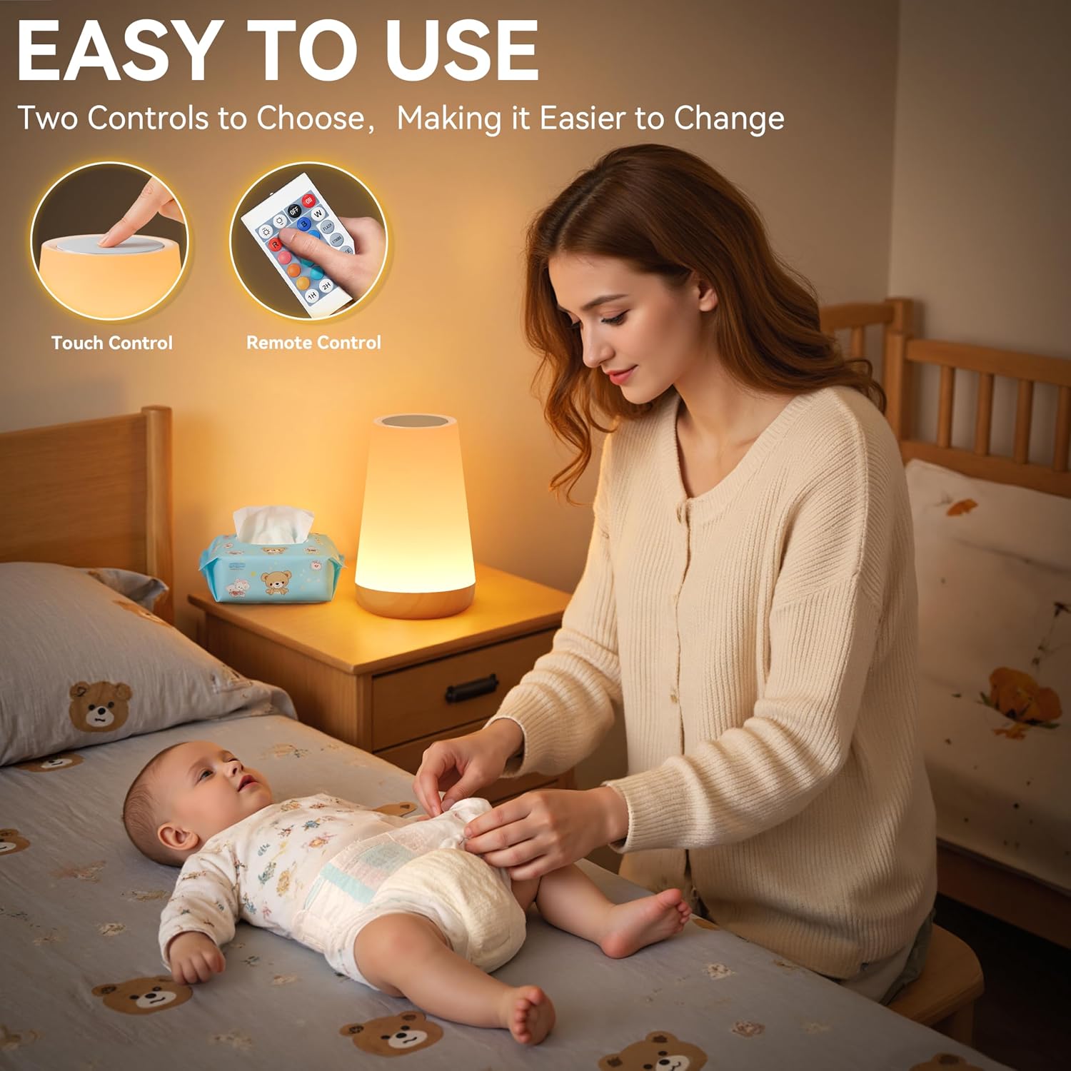 Auxmir Rechargeable LED Night Light, Touch & Remote Control Bedside Lamp with 13 Colors, 5 Brightness Levels, Portable Table Lamp for…