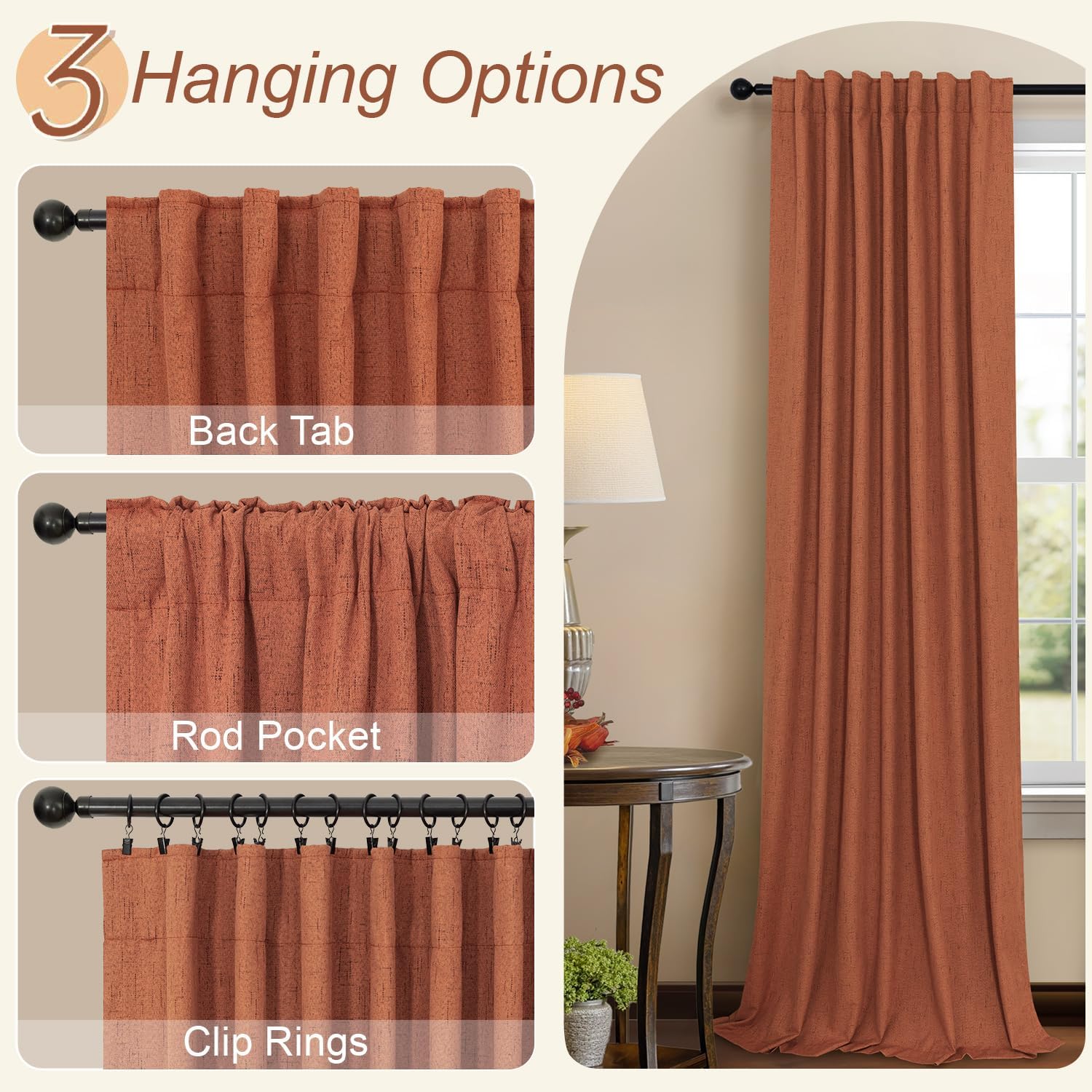 Pitalk Terracotta Black Out Curtains 72 Inch Long Western Blackout Window Curtain & Drapes 72 Inch Length 2 Panel Viral Retro Vintage Linen…
