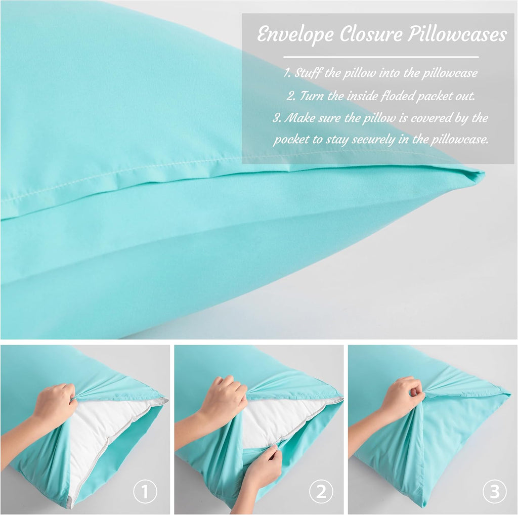 Ntbay Standard Pillow Cases Set of 2, 2 Pack Brushed Microfiber 20x26 Pillow Cases, Soft, Wrinkle, Fade, Stain Resistant Aqua Pillow Cases…