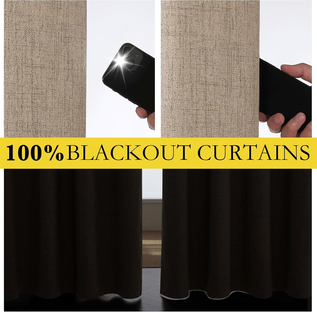 NICETOWN Burlap Vintage Open Linen Weave Flax Thermal Curtains, 100% Blackout Curtains 90" Long for Dining Room, Soundproof Window…