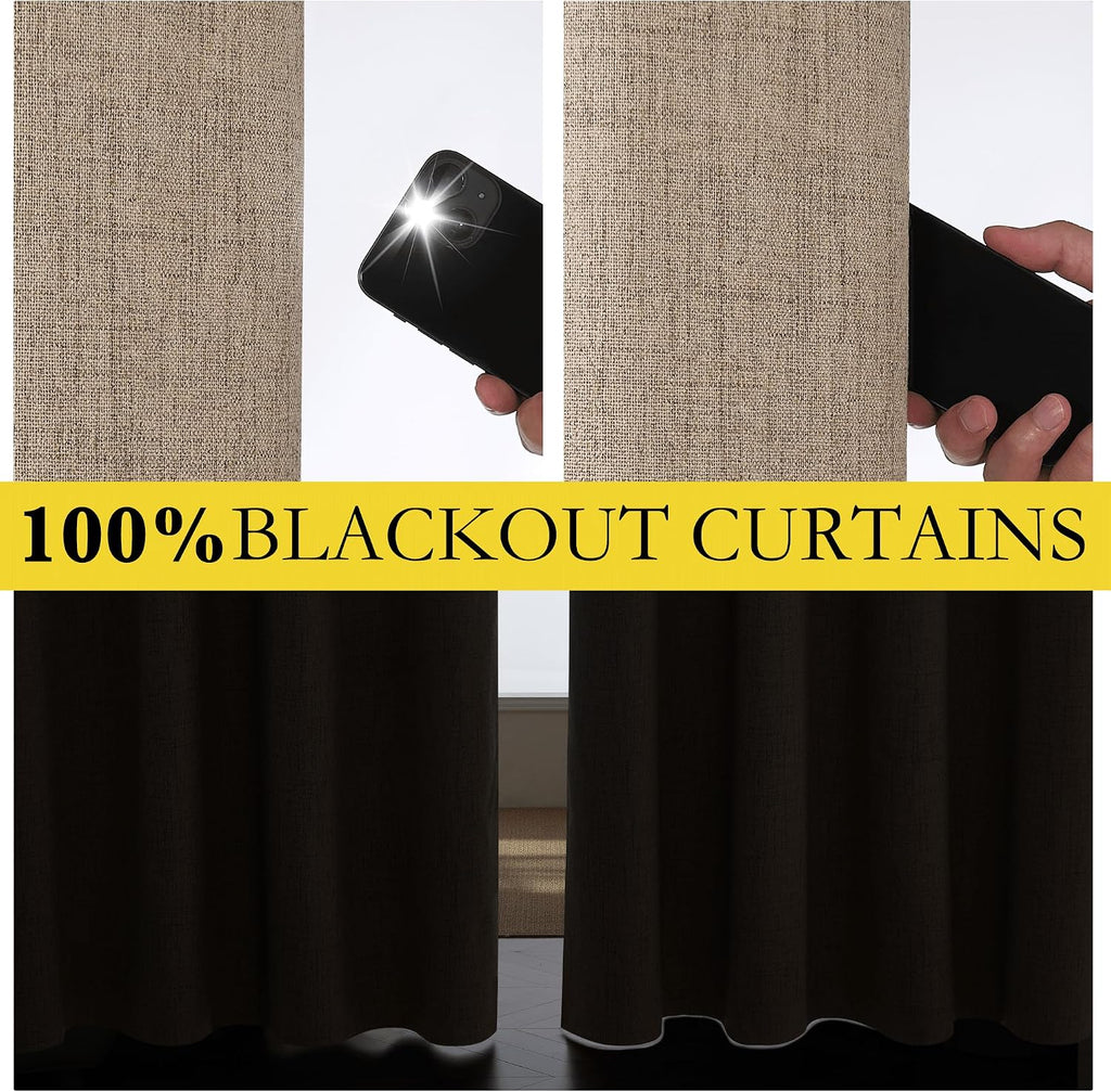 NICETOWN Burlap Vintage Open Linen Weave Flax Thermal Curtains, 100% Blackout Curtains 90" Long for Dining Room, Soundproof Window…