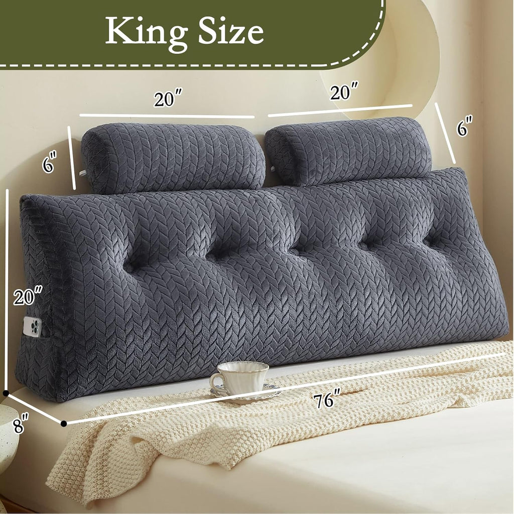 Yourmoon YOUR MOON Wedge Headboard Pillow King Size, Triangular Wedge Backrest Pillow with 1 Pack Neck Roll Pillows, Headboard Pillow for B…
