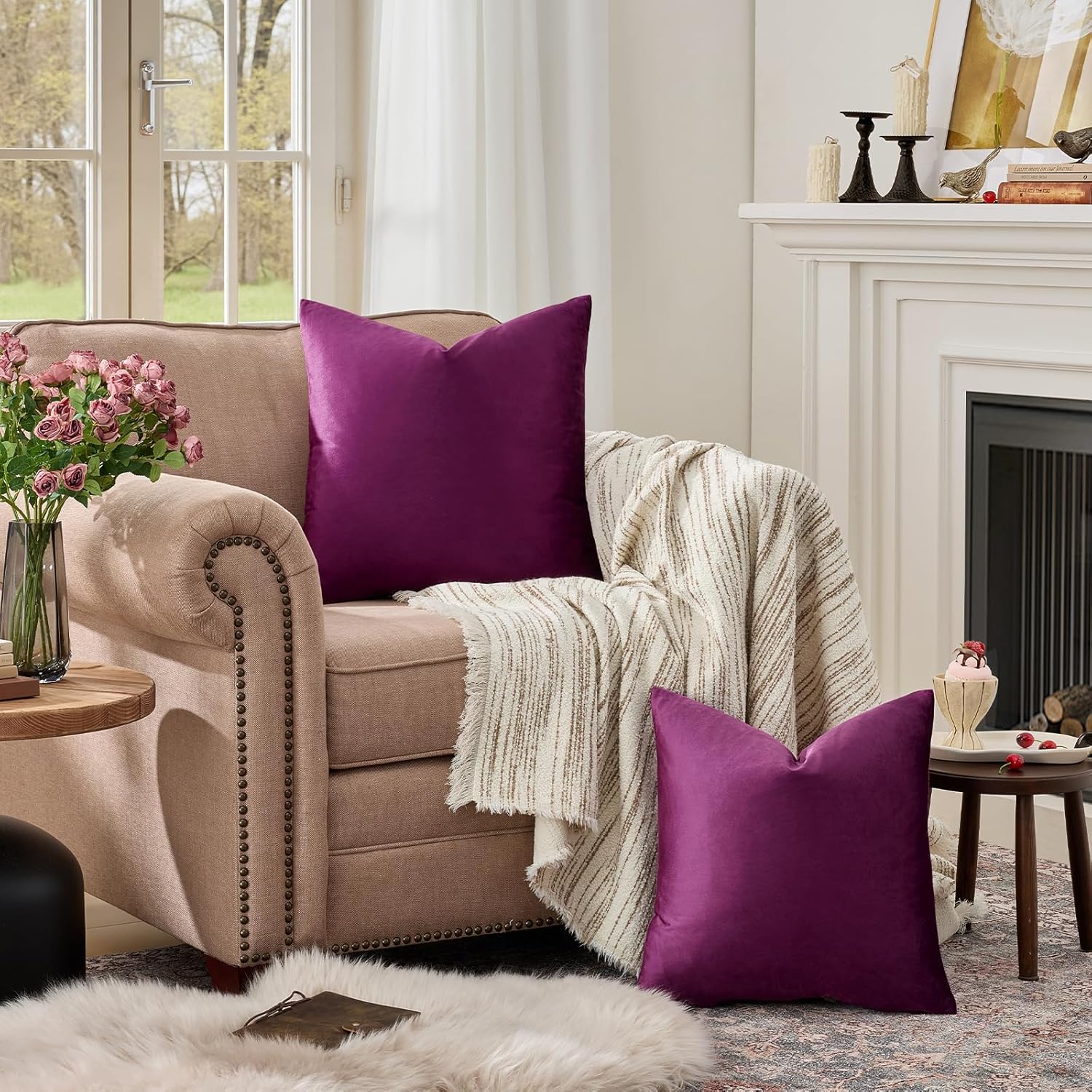 GIGIZAZAFocusingonhomedecoration GIGIZAZA Decorative Throw Pillow Covers 26x26, Set of 2 Purple Square Couch Pillow Covers, Velvet Sofa Boho…