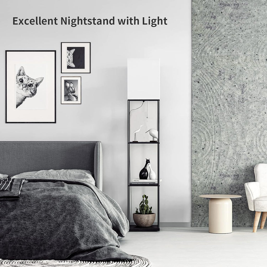 SUNMORY Floor Lamp with Shelves, Modern Square Standing Lamp with 3 Color Temperature Bulb, Corner Display Bookshelf Lamp for Living Room…