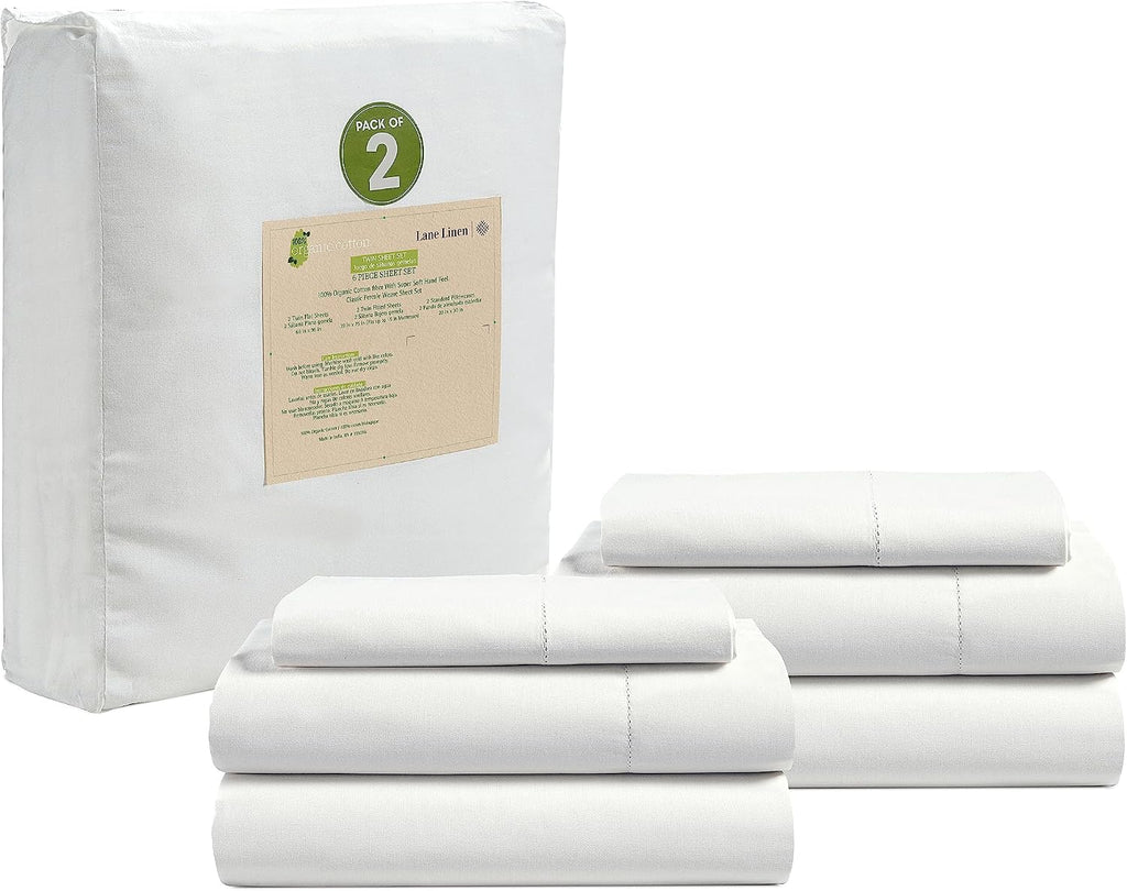 LaneLinen LANE LINEN 100% Organic Cotton Twin Sheets Set, 6Pc Twin Bed Sheets, Breathable Cotton Sheets Twin Size Bed Set, Dorm Room Essent…