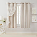 Bujasso Beige 80% Blackout Curtains with Sheer Overlay Mix and Match Double Layer Thermal Insulated Window Panels 63 inch for Living Room B…