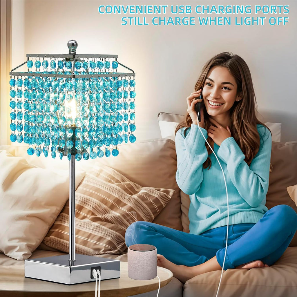 Luvkczc Crystal Table Lamp with Touch Control, Bedside Crystal Table Lamp with USB C+A Ports, Dimmable Lamp for Girls Bedroom, Living…