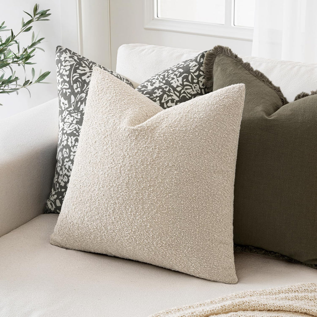 Miulee 16x16 Inch Decorative Pillow Covers for Couch Bed Set of 2 Textured Boucle Neutral Throw Pillow Covers Natural Beige Ivory Accent So…