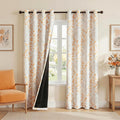 Meetsky 95% Blackout Curtains 84 Inch Long 2 Panels Set for Living Room - Grey and Orange Leaves Patterned Thermal Insulated Room Darkening…