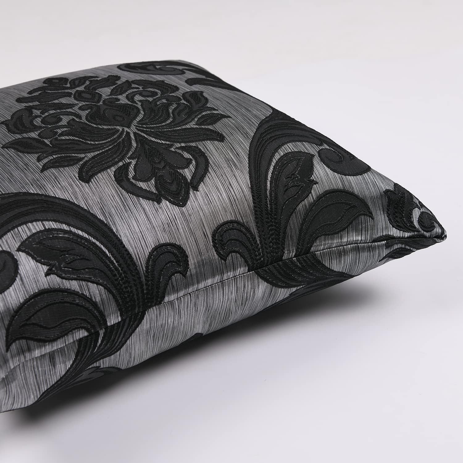 Napearl Throw Pillow Covers-Set of 2 with Black Silver Damask Jacquard Patterns, Gothic Decorative Pillowcase for Couch, Sofa, Bed, Attract…