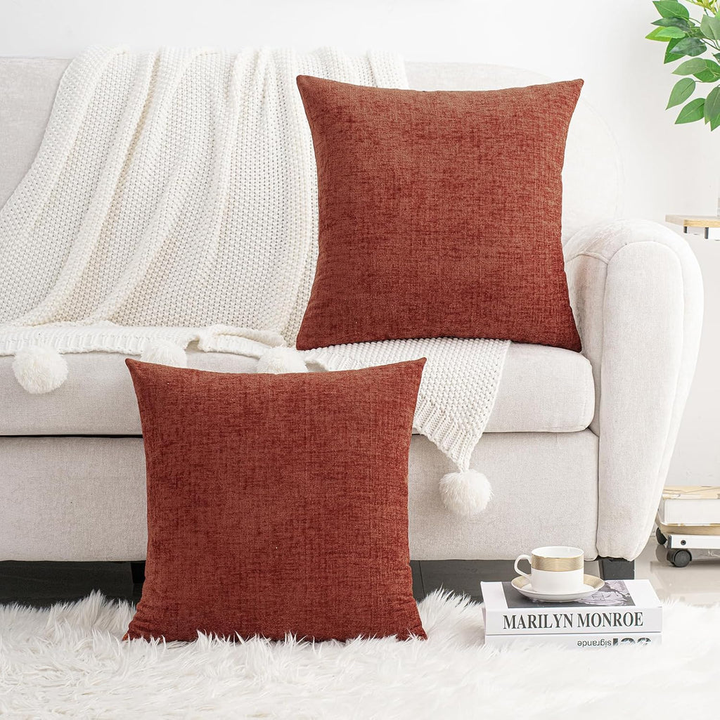 Hwy50 HWY 50 Burnt Orange Couch Pillow Covers 20x20 Inch Pack of 2, Soft Chenille Decorative Throw Pillow Cases Farmhouse Fall for Sofa Liv…