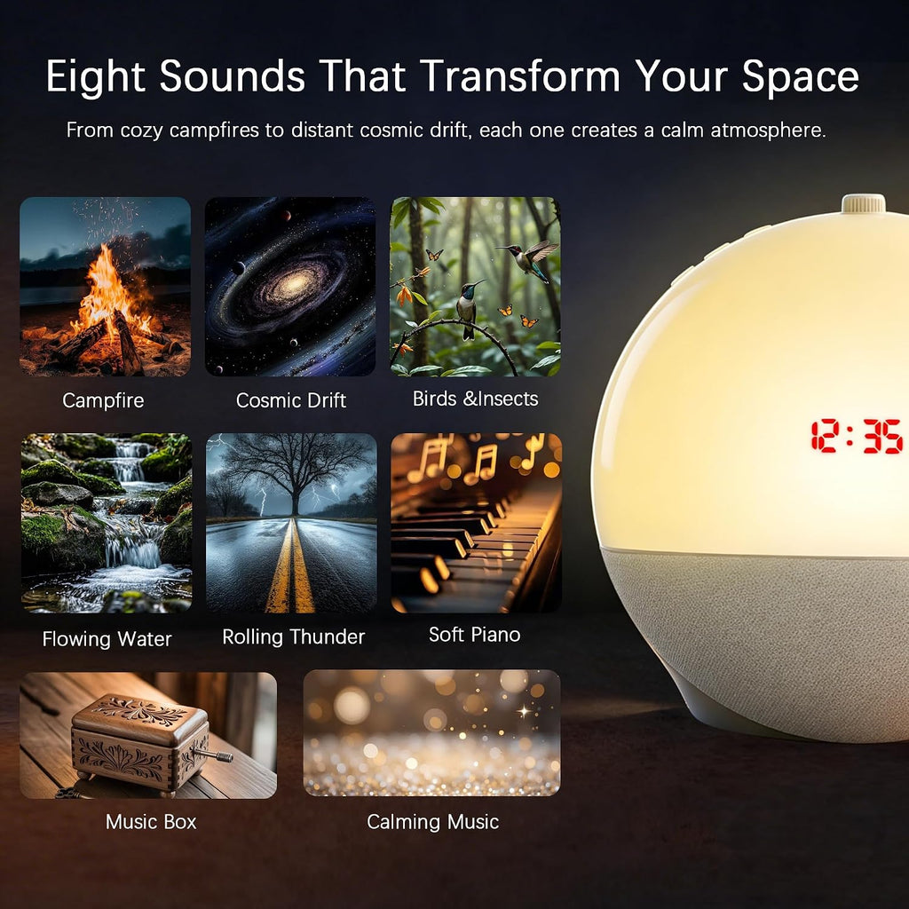 Sunrise Alarm Clock White Noise Machine | Natural Wake-Up Light for Bedroom with 8 Soothing Sleep Sounds, Dimmable Clock & Bluetooth…