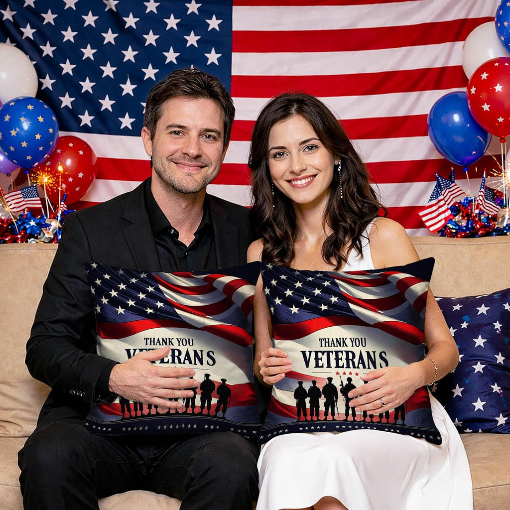 BlissYard Throw Pillow Covers 18x18 Set of 2 Thank You Veterans Pillow Covers Decorative American Flag Pillow Covers Veterans Day…