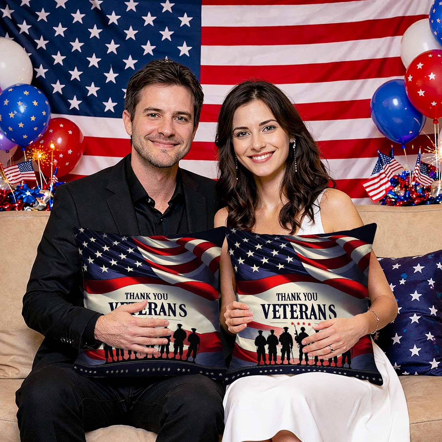 BlissYard Throw Pillow Covers 18x18 Set of 2 Thank You Veterans Pillow Covers Decorative American Flag Pillow Covers Veterans Day…