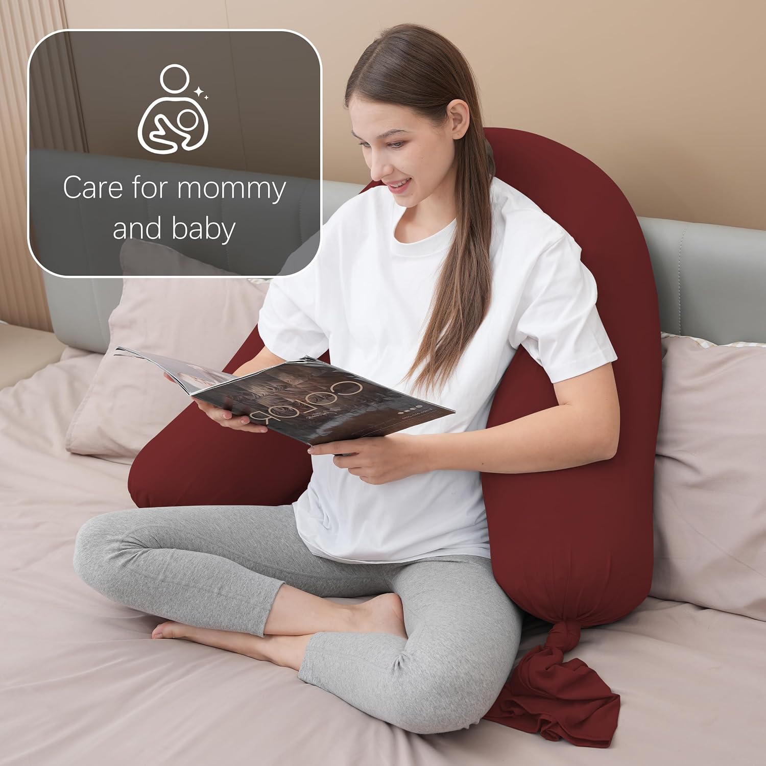 Moonpark MOON PARK Pregnancy Pillow - Incredibly Smooth and Soft Cooling Cover I Shaped Full Body Maternity Pillow with Removable Cover - S…