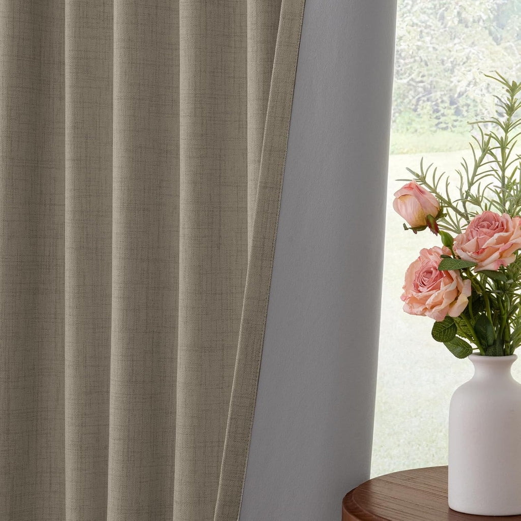INOVADAY 100% Blackout Curtains for Bedroom, Black Out Curtains 84 Inch Long, Clip Rings Linen Blackout Drapes, Thermal Insulated Room…